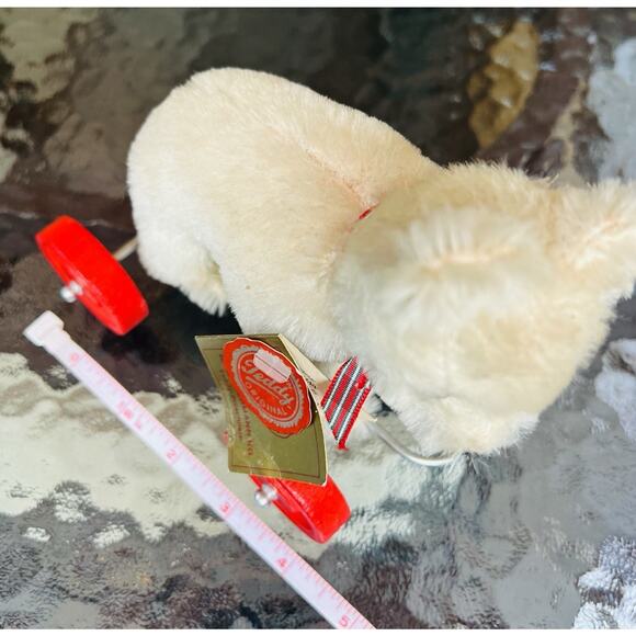 Vintage German Hermann Teddy Bear on Wheels Tags Safety Eyes Nose Blond - Picture 7 of 7